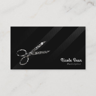 Tarjeta De Visita Peluquera Estilista Silver & Black Chic Glam