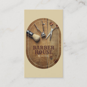 Tarjeta De Visita Peluquería beige de madera rústica BarberShop