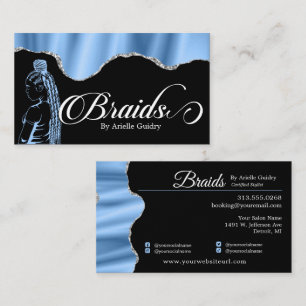 Tarjeta De Visita Peluquería Braid Salon Plata & Blue Glam