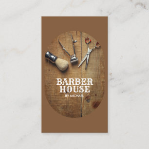 Tarjeta De Visita Peluquería de cabello castaño Rustic Wooden Barber