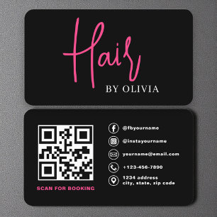 Tarjeta De Visita Peluquería de código QR Typografía moderna