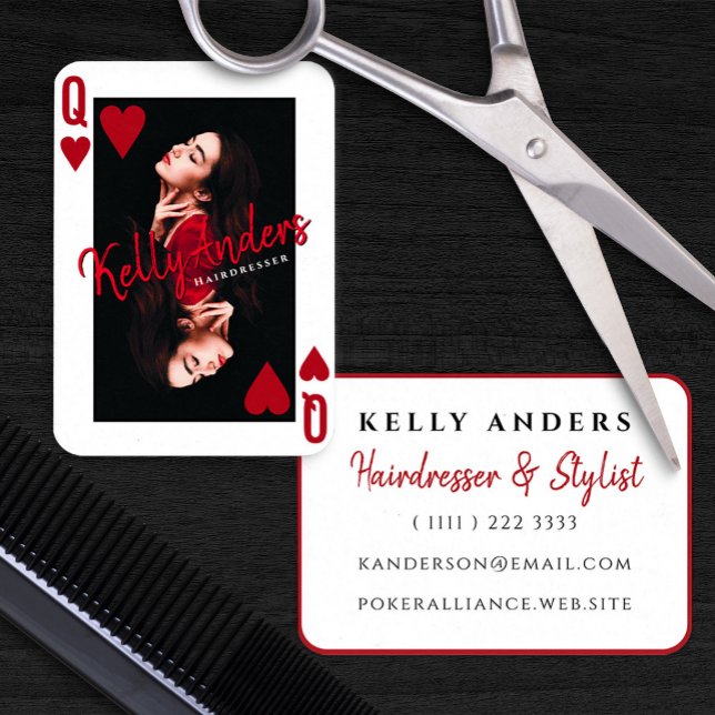 Tarjeta De Visita Peluquería de fotos femeninas de la Reina (Queen Playing Feminine Photo Hairdresser Business Card)