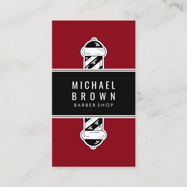 Tarjeta De Visita Peluquería de los hombres del polo de barbero rojo (Anverso)