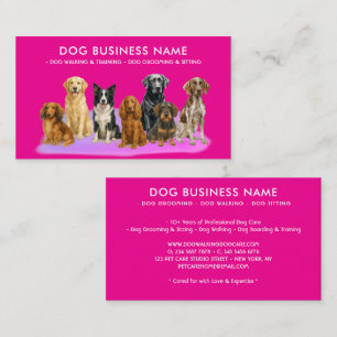 Tarjeta De Visita Peluquería de perros al agua con rosa neón