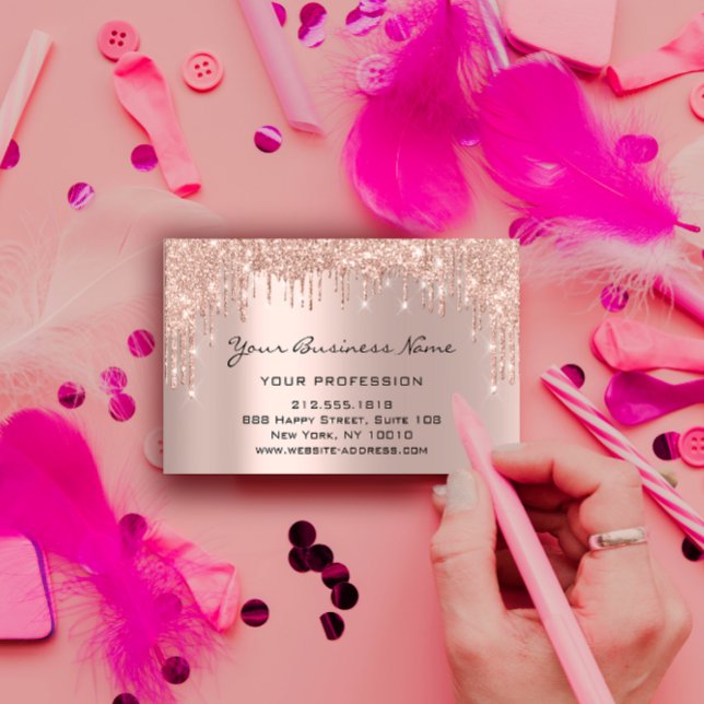 Tarjeta De Visita Peluquería de uñas maquillando gotas de Rosa de Ey (Hairdresser Nails Makeup Eyelash Rose Drips Business Card)
