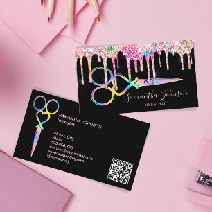Tarjeta De Visita Peluquería de unicornio Holográfico QR Cd