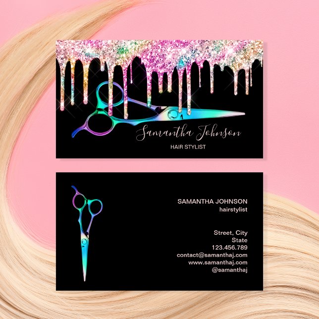 Tarjeta De Visita Peluquería Holográfica Neon Unicorn B (Subido por el creador)