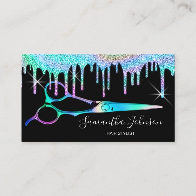 Tarjeta De Visita Peluquería Holográfica Neon Unicorn B (Anverso)