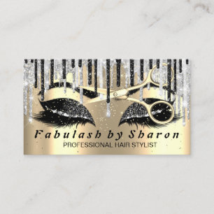 Tarjeta De Visita Peluquería maquilladora de yelash tijeras de oro 