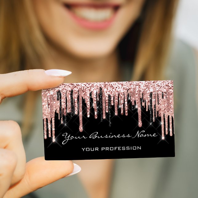 Tarjeta De Visita Peluquería Nails Makeup Eyelash Rosa Negro (Hairdresser Nails Makeup Eyelash Rose Black Business Card)