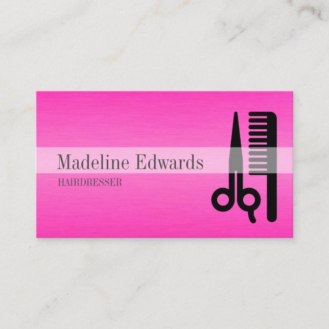 Tarjeta De Visita Peluquería Profesional Rosa Estilo Moderno (Anverso)