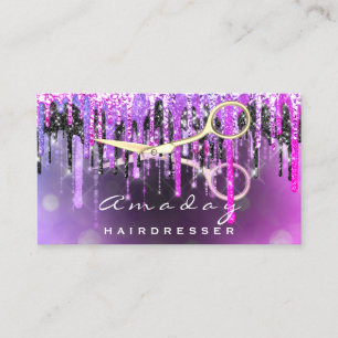 Tarjeta De Visita Peluquería profesional Scissors Gold Drip Pink