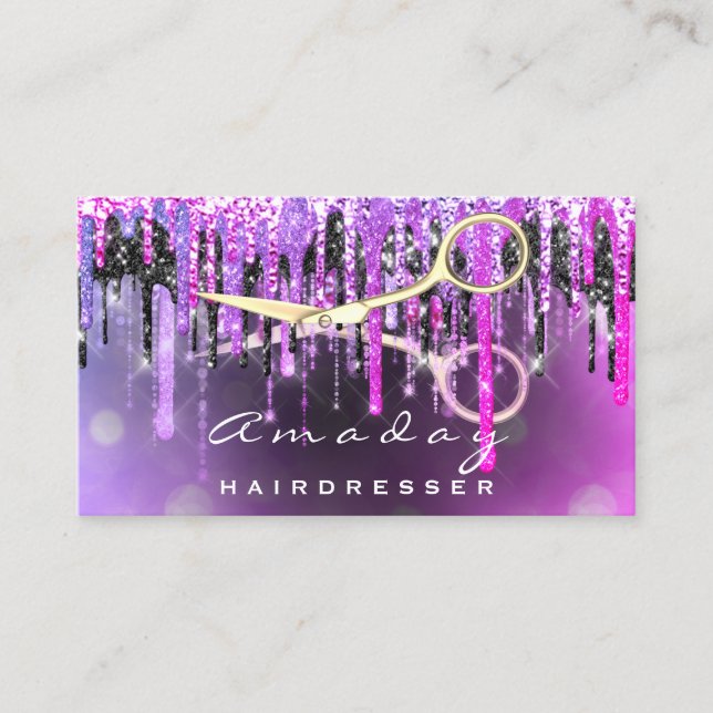 Tarjeta De Visita Peluquería profesional Scissors Gold Drip Pink (Anverso)