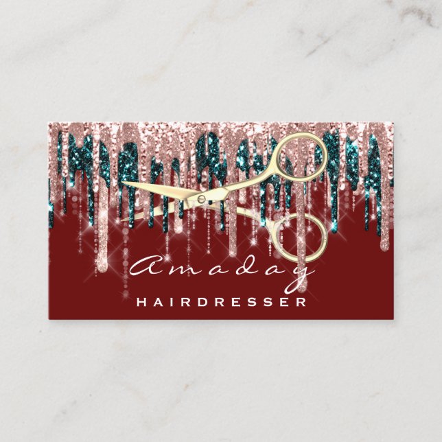 Tarjeta De Visita Peluquería profesional tijeras Rosa Borgoña (Anverso)