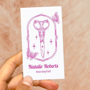 Tarjeta De Visita Peluquería Tijera Monada y Mariposa Salón de Belle