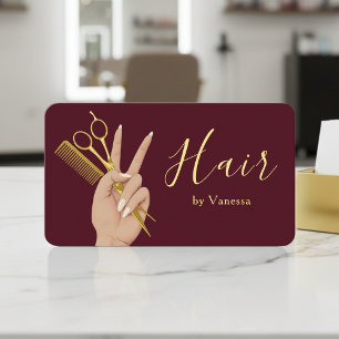 Tarjeta De Visita Peluquero de lujo Peluquera Moderno Burdeos