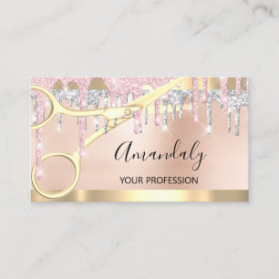 Tarjeta De Visita Peluquero de pelo tijeras doradas rosadas rosadas