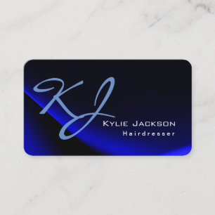 Tarjeta De Visita Peluquero elegante de moda del azul del monograma