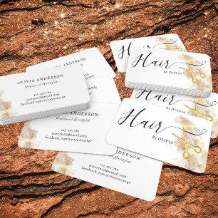 Tarjeta De Visita Peluquero Elegante Tijeras de Oro Cabello Negro Bl