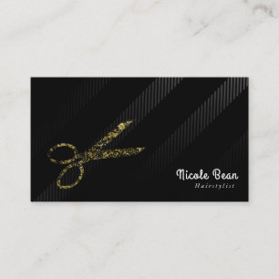 Tarjeta De Visita Peluquero Estilista de Pelo Dorado y Negro Chic Gl
