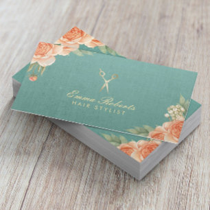 Tarjeta De Visita Peluquero Flores Vintage Elegante Lino