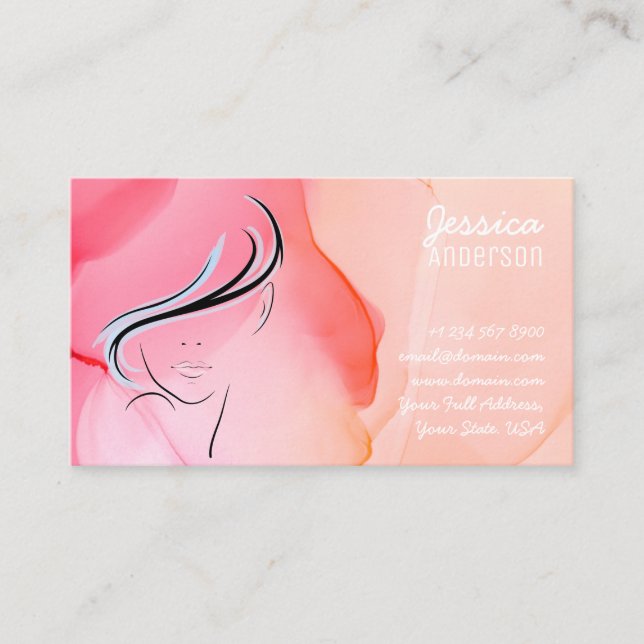 Tarjeta De Visita Peluquero moderno de moda de la acuarela (Anverso)