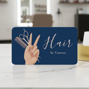 Tarjeta De Visita Peluquero moderno estilista de cabello azul marino