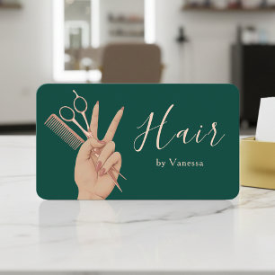 Tarjeta De Visita Peluquero moderno peluquera rosa dorado verde