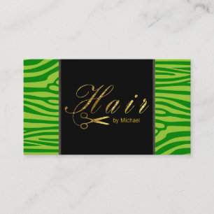 Tarjeta De Visita Peluquero Tijeras Doradas Script Moderno Cebra #5