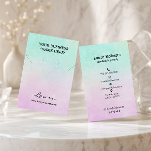 Tarjeta De Visita Pendiente de estudio de acuarela rosa y azul acuat