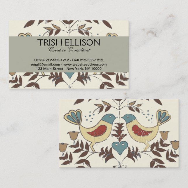 Tarjeta De Visita Pennsylvania Dutch Amish Hex Rótulo Bird Americana (Anverso / Reverso)