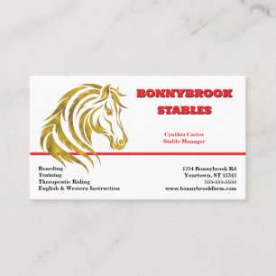 Tarjeta De Visita Pensión de Caballos Golden Horse Establo de Instru