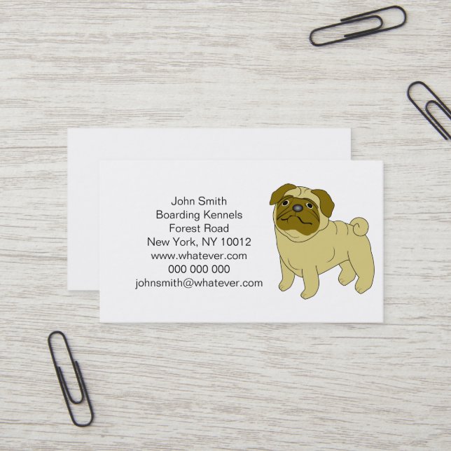 Tarjeta De Visita Pensión para Perros Pug (Anverso/Reverso In Situ)