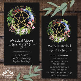 Tarjeta De Visita Pentacle Nature Wreath Flowers Boho Black