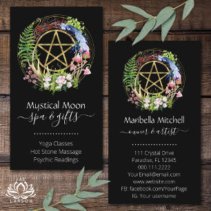 Tarjeta De Visita Pentacle Nature Wreath Flowers Boho Black