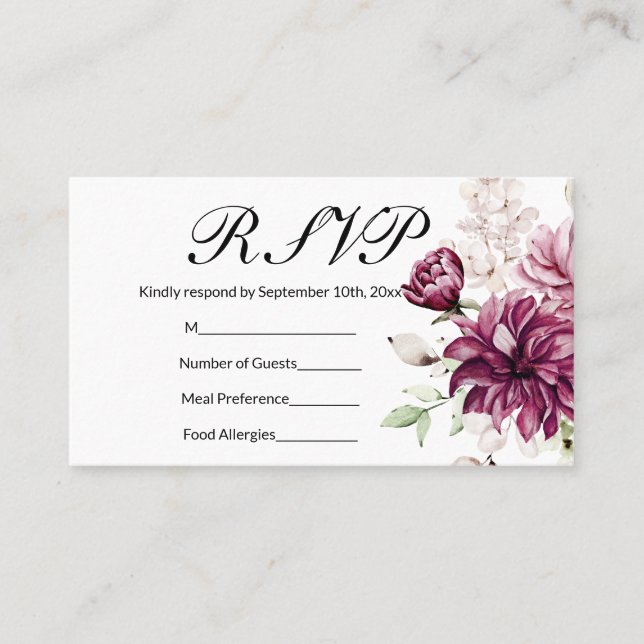 Tarjeta De Visita Pentáculo romántico floral de flor RSVP (Anverso)