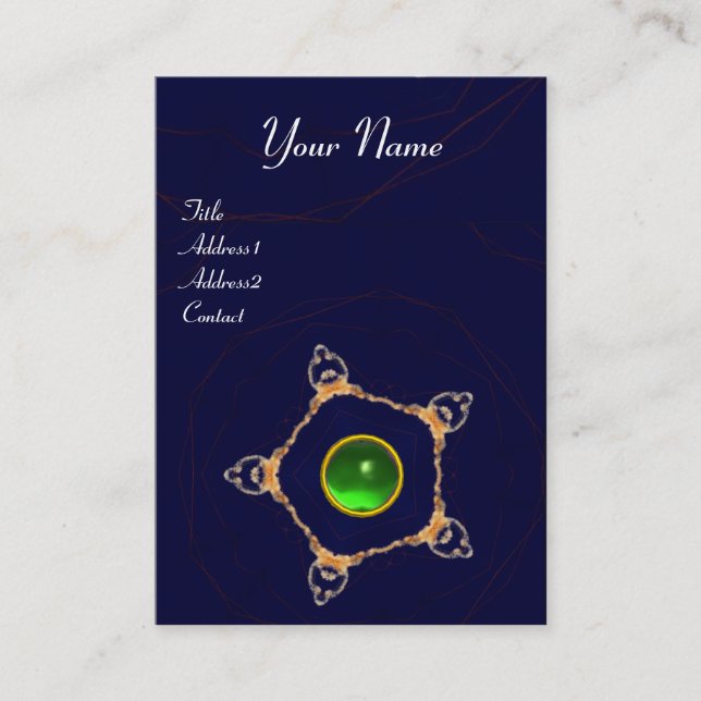 Tarjeta De Visita Pentágono Monograma verde esmeralda, azul (Anverso)