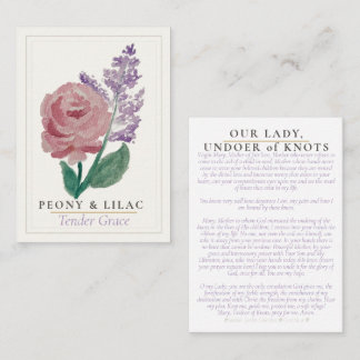 Tarjeta De Visita Peonía y Lila Marian Garden Prayer Card | Ternura