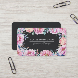 Tarjeta De Visita Peonies rosados   Oscuro