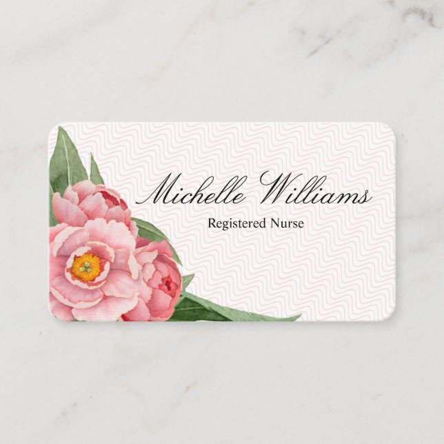Tarjeta De Visita Peony del rosa de la enfermera registradoa del RN (Anverso)