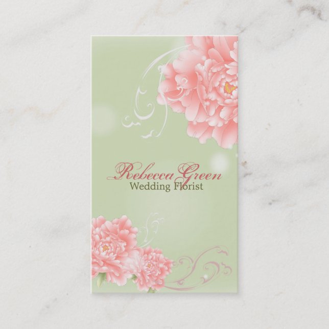 Tarjeta De Visita peony elegante del florista del salón de belleza (Anverso)