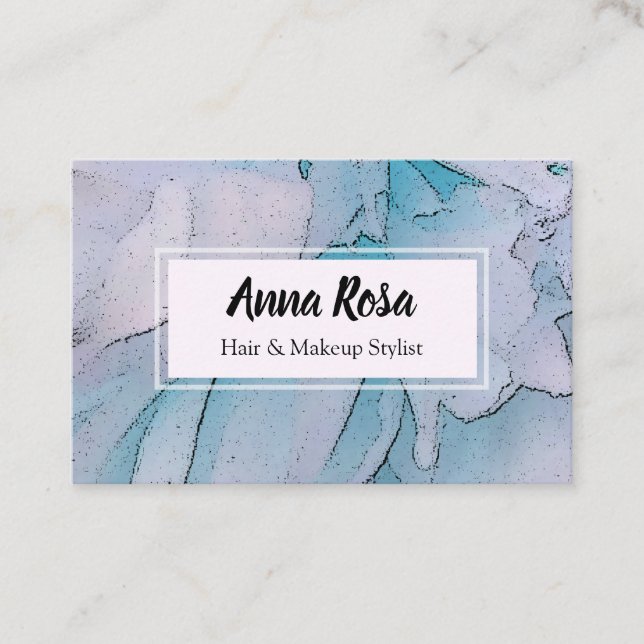 Tarjeta De Visita Peony elegante femenino rosado del *~* y azul (Anverso)