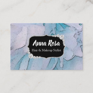 Tarjeta De Visita Peony rosado del *~* y azul artístico del diamant