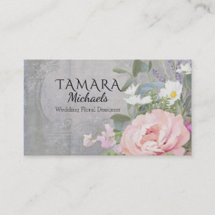 Tarjeta De Visita Peony rosado floral rústico elegante del florista