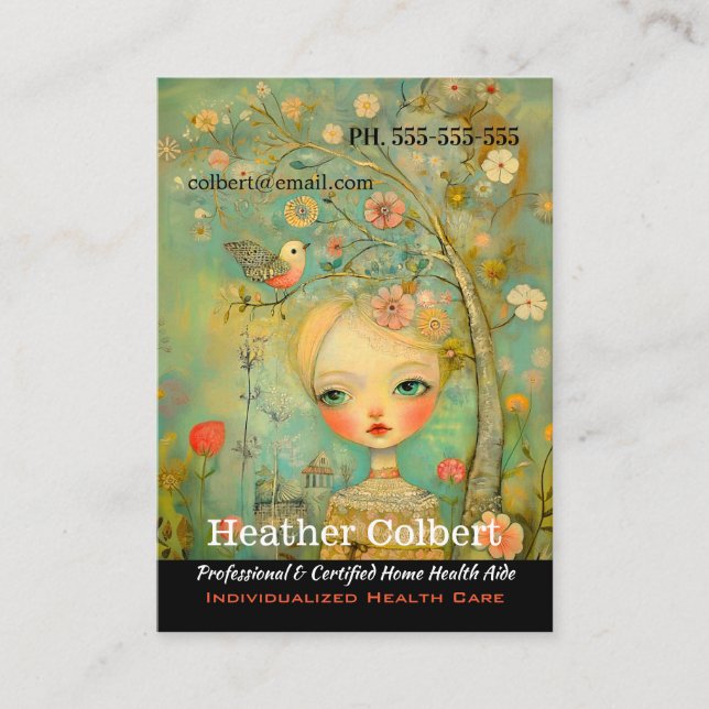 Tarjeta De Visita Pequeña Ave Cuidadora Ayudando Las Manos (Anverso)