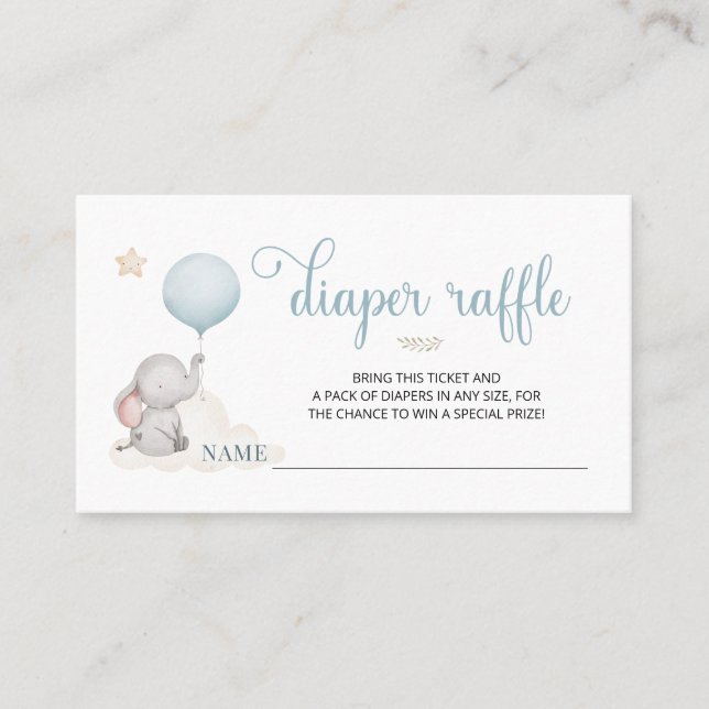 Tarjeta De Visita Pequeña bebé elefante Baby Shower Diaper Raffle Ca (Anverso)