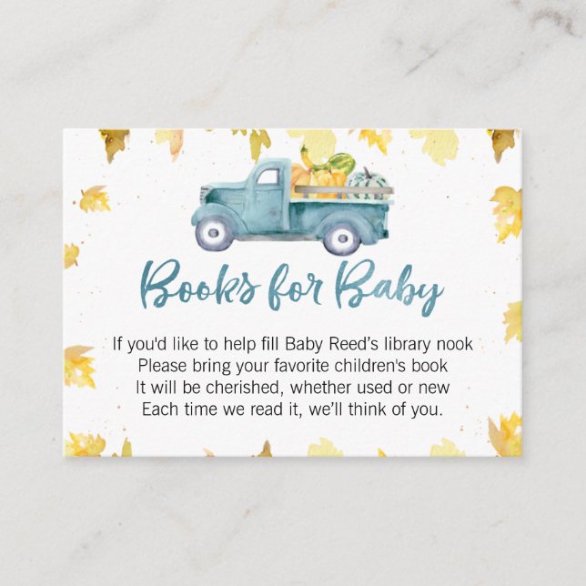 Tarjeta De Visita Pequeña Calabaza Baby Shower Book For Baby Insert (Anverso)