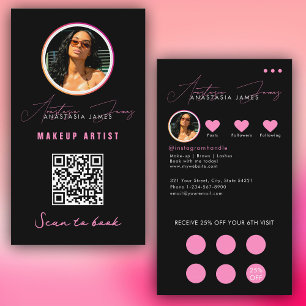 Tarjeta De Visita Pequeña Empresa Descuento Lealtad Código QR Rosa N