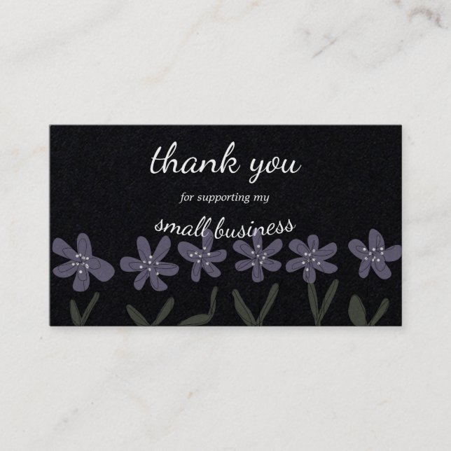 Tarjeta De Visita Pequeñas gracias negras y flores (Anverso)