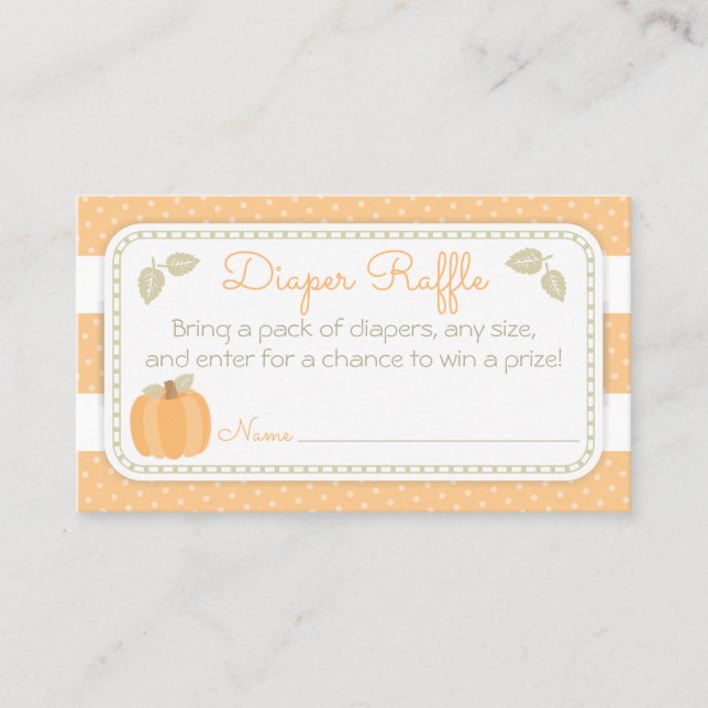 Tarjeta De Visita Pequeño boleto de calabaza Baby Shower Diaper Raff (Anverso)